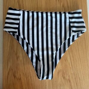 Shein Black and White Striped High-Waisted Bikini Bottom